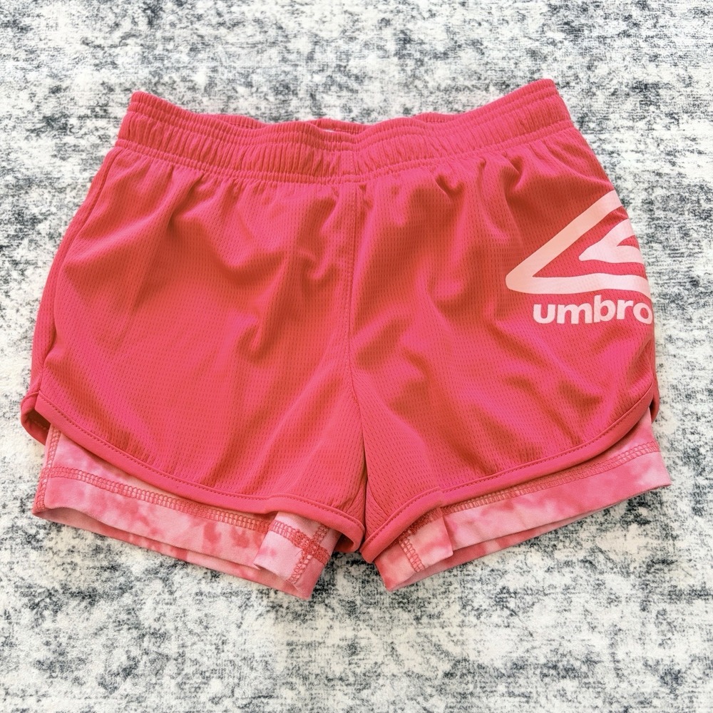 Kids Red/Orange Umbro 2 in 1 Mesh Knit Training Shorts Size‎ Medium 7/8 Youth